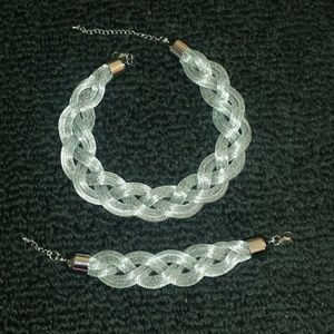 Silver adjustable rope necklace bracelet set